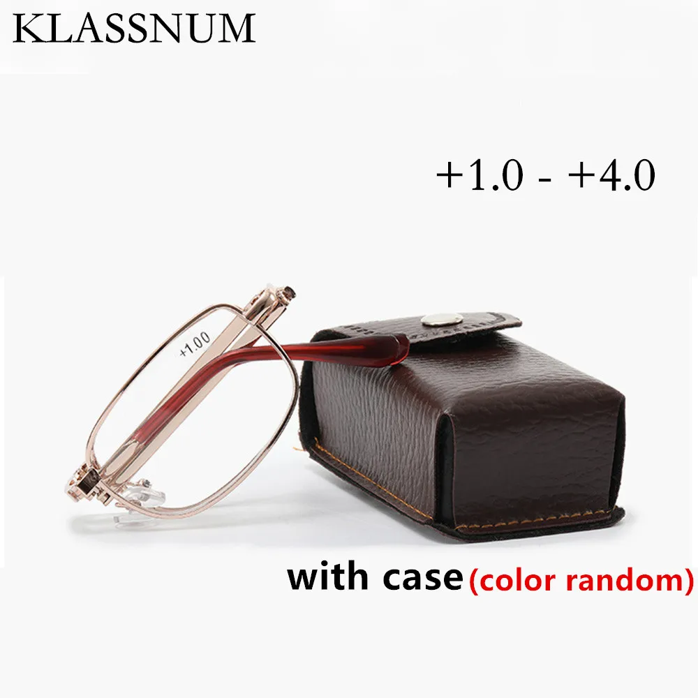 1Pc Portable Folding Reading Glasses With Case Men Women Gold Silver Metal Square Anti Blue Light Eyewear Presbyopia Eyeglasses