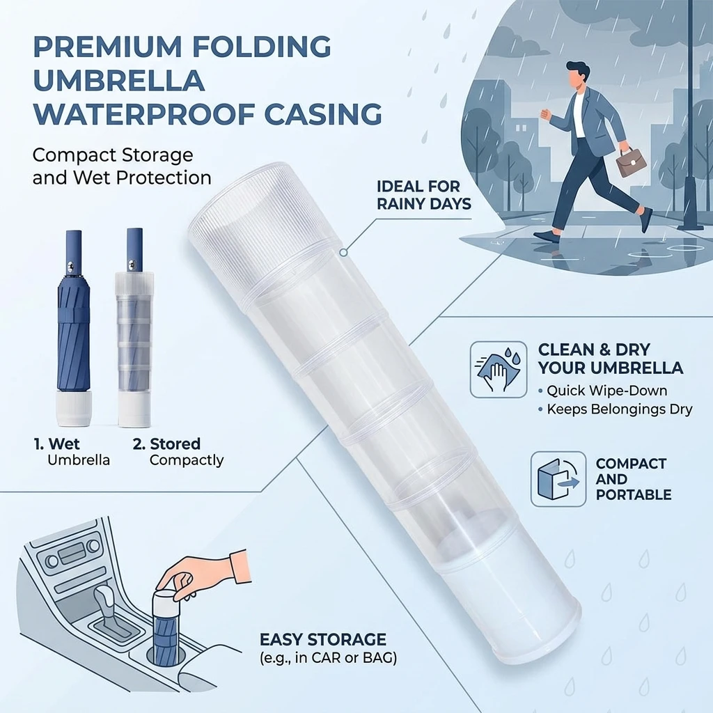 Retractable Folding Umbrella Waterproof Cover Non Drip Portable Umbrella Accessories for Easy Storage And Protection