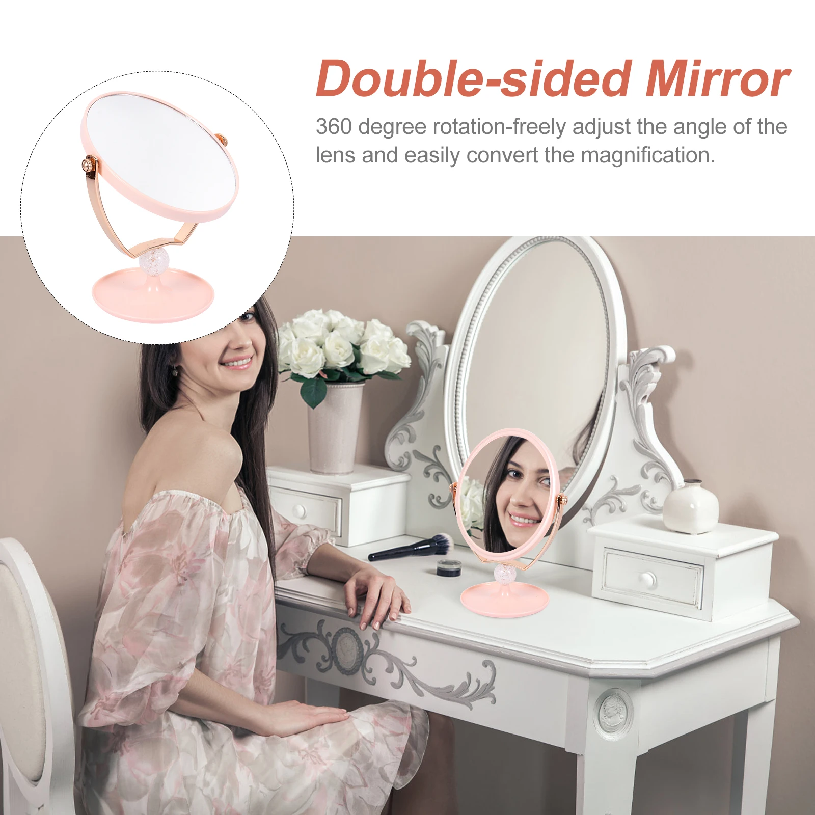 1Pcs Desktop Makeup Mirror Double-Sided Swivel High-Quality Scratch-Resistant Mirror for Women Daily Beauty Routine