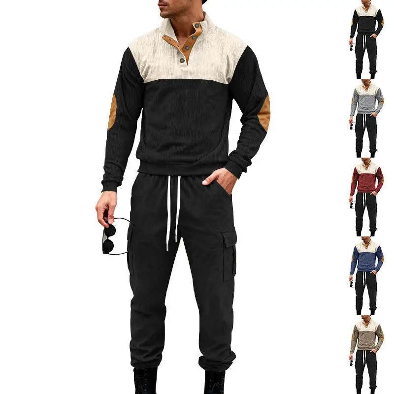 

American Style Men's Outdoor Casual Loose Retro Workwear Velvet Set Autumn Long Sleeve Sweatshirt And Long Pants