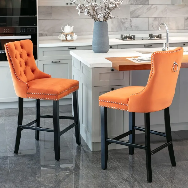 Velvet Counter Height Bar Stools Set of 2, 27