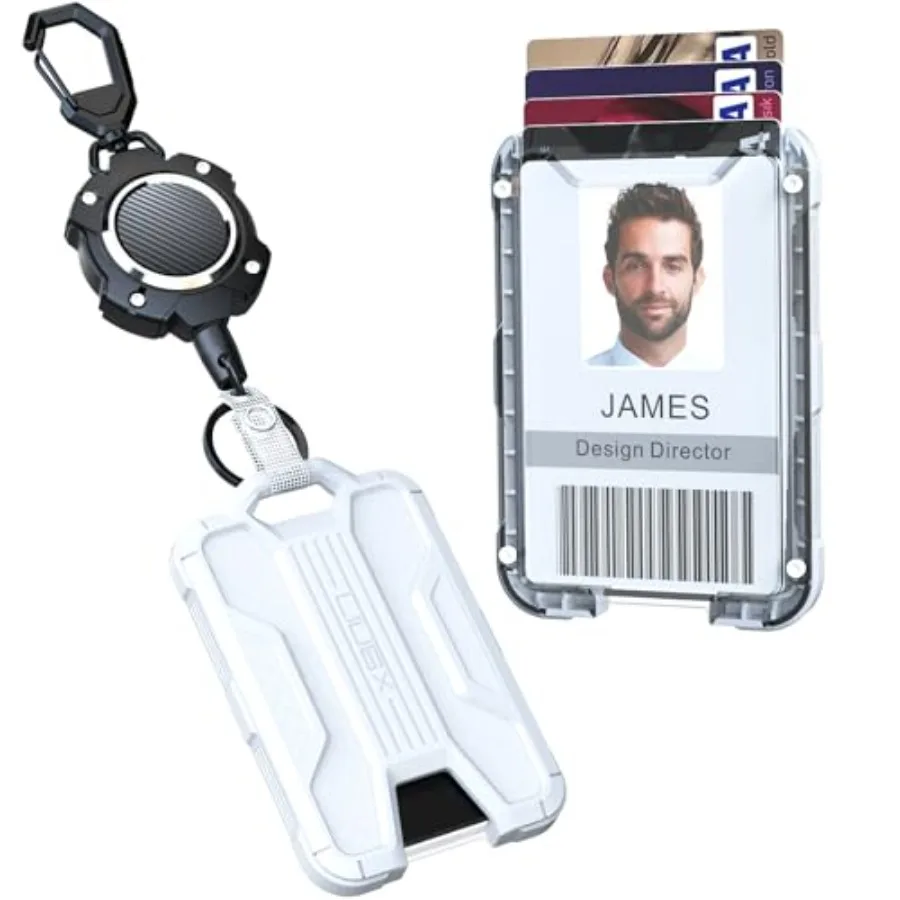 

Retractable Badge Holders, Heavy Duty Carabiner Keychain Clip, Durable ID Card Holder Holds 4 Cards,with 31.5" Retractable Badg