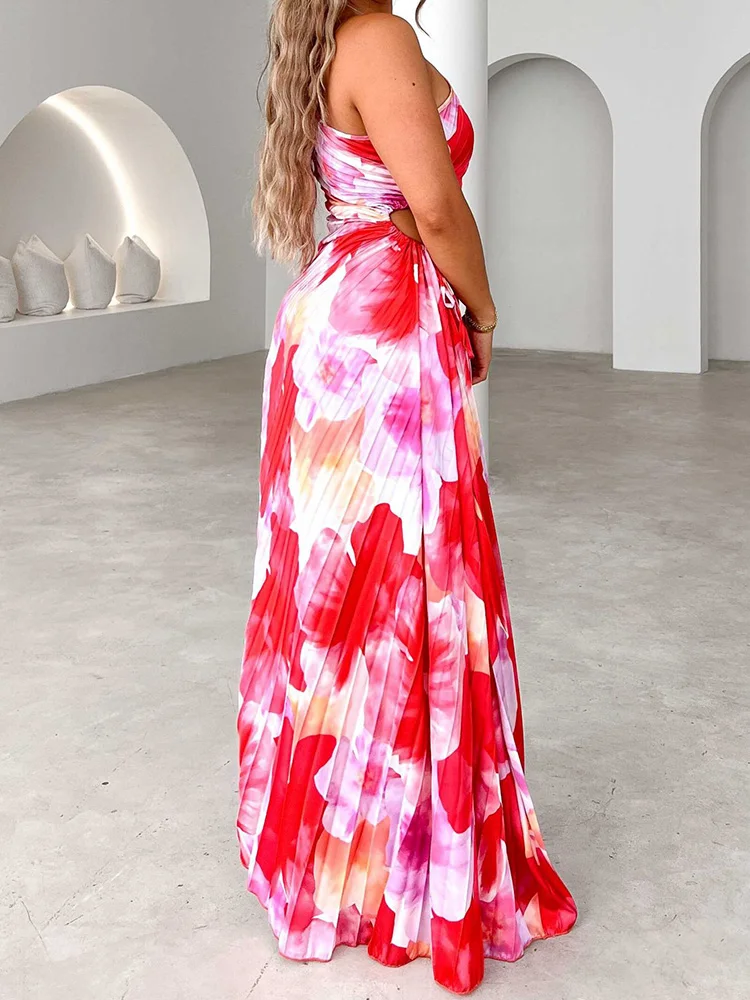 2024 verano Sexy vestido sin mangas con espalda descubierta mujeres Casual estampado Patchwork vestido de fiesta elegante señoras una línea vestido
