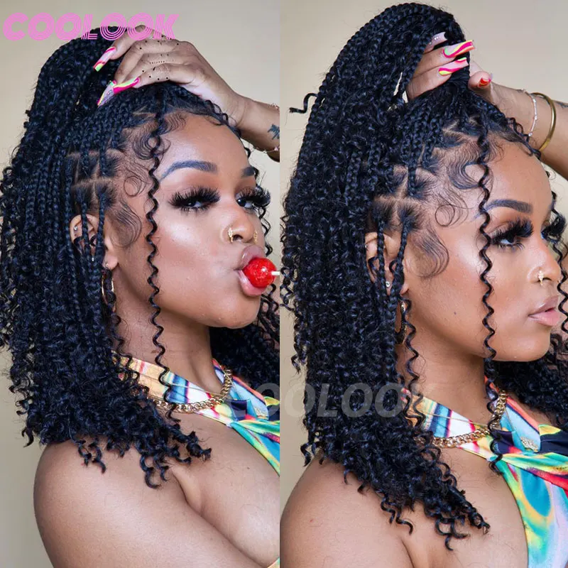 

Synthetic Box Braided Wig Full Lace Front Wig Bohemia Bob Braided Wigs Cornrow Braids Wig 12" Knotless Braid Wig For Black Women