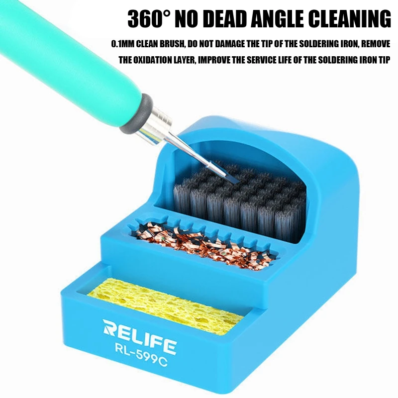 Soldering Iron Tip Cleaner Stand with Integrated Sponge, Metallic Wool and Residues Tray for Electronics Repair Workbench M4YD