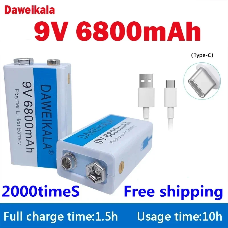 Литий-ионная аккумуляторная батарея 2021, 9 В, 6800 мАч, батареи Micro USB, 9 В, литиевая батарея для мультиметра, микрофона, игрушки, пульта дистанционного управления, для KTV