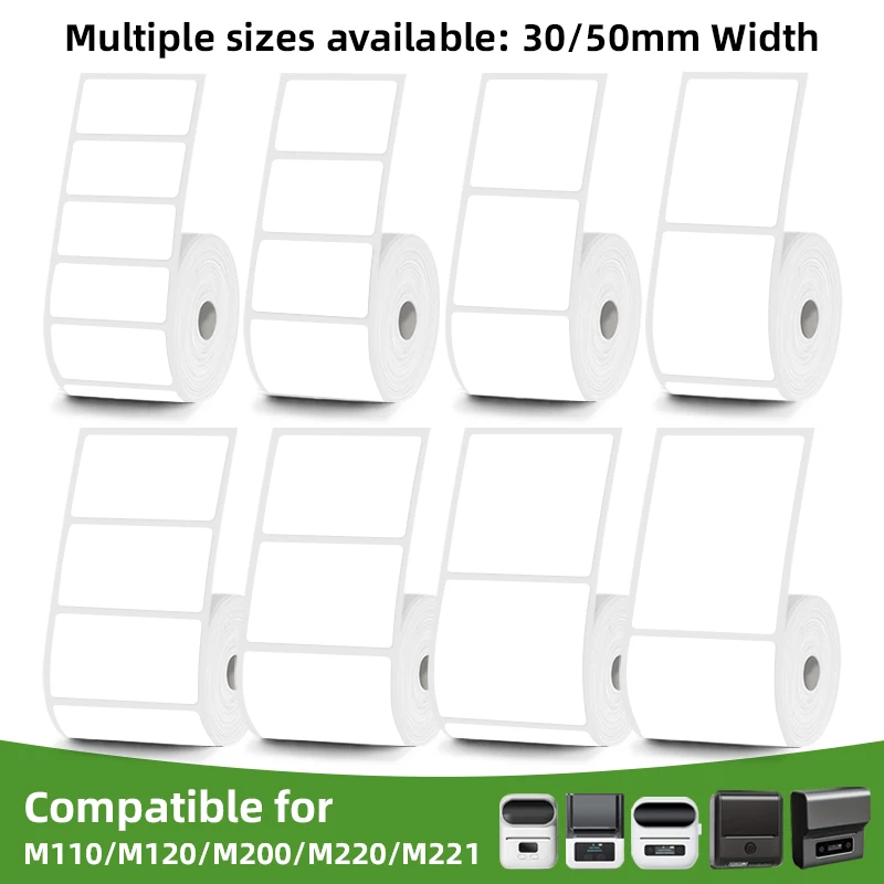 20 Rolls of White Self-Adhesive Coreless Labels Compatible with Portable Handheld Printers, 30*15mm 30*20 30*30 30*40 50*30 50*40 50*50 50*70 for Barcode Addresses, Shipping, Supermarket Retail Office Thermal Label Tape