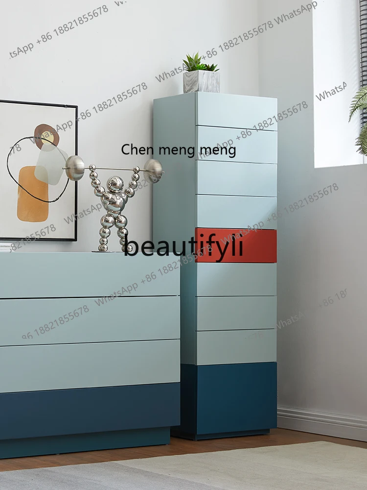 

Designer solid wood nine-bucket locker, living room storage cabinet, minimalist high bucket cabinet H