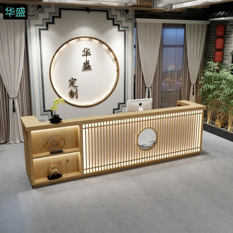 

Новые стойки регистрации в китайском стиле из цельного дерева, европейские стойки регистрации в стиле ретро, простая офисная мебель для приема и стол YSJDT