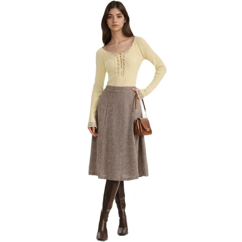 قميص نسائي خريفي جديد بأزرار وياقة من الدانتيل لعام 2025 قميص سفلي محبوك عالي الجودة #5