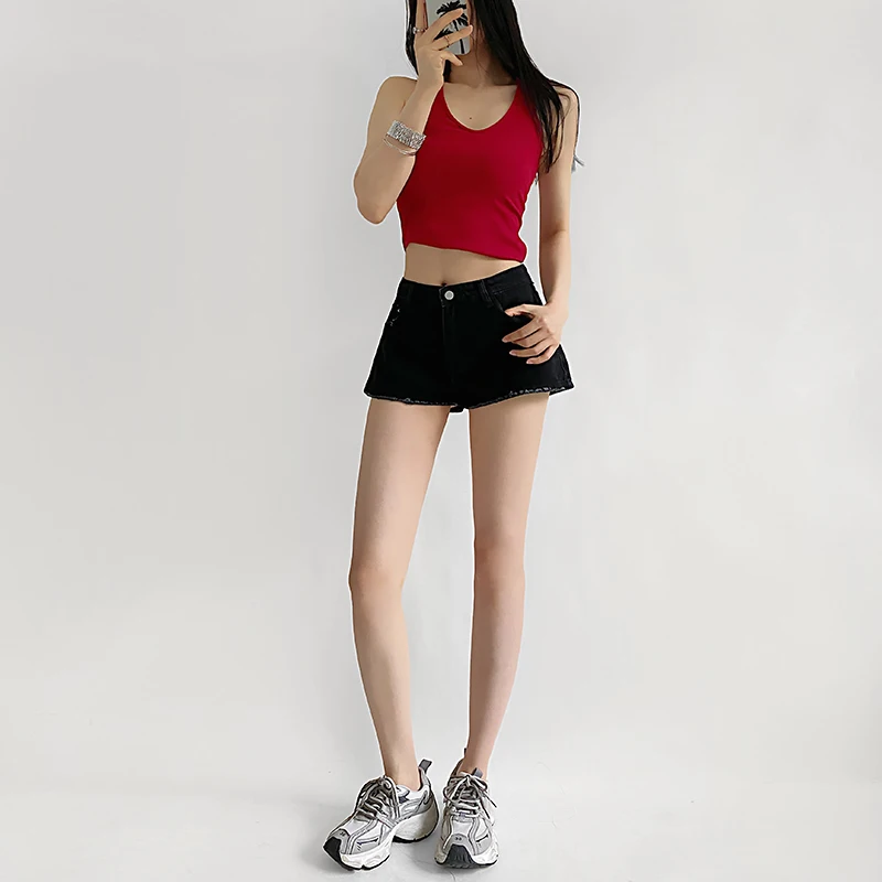 Casual Mid-Low Waist  Denim orts Women's Sle Summer New Faion Versatile Leisure Wide Leg Pants High Waist Zipper