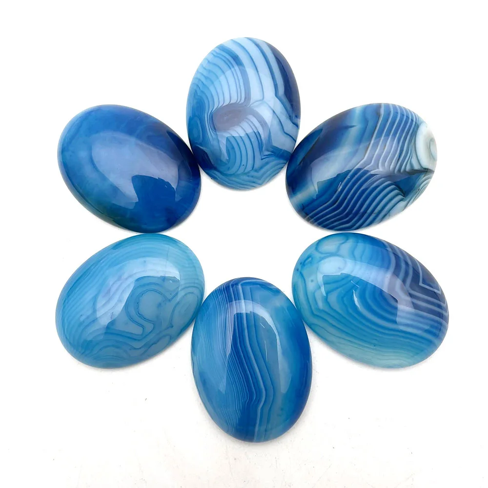 2PCS 30x40mm Natural Agate Blue Stripe Stone Beads Ring Face Patch DIY Pendant Bead Accessories Naked Stone For Jewelry Making