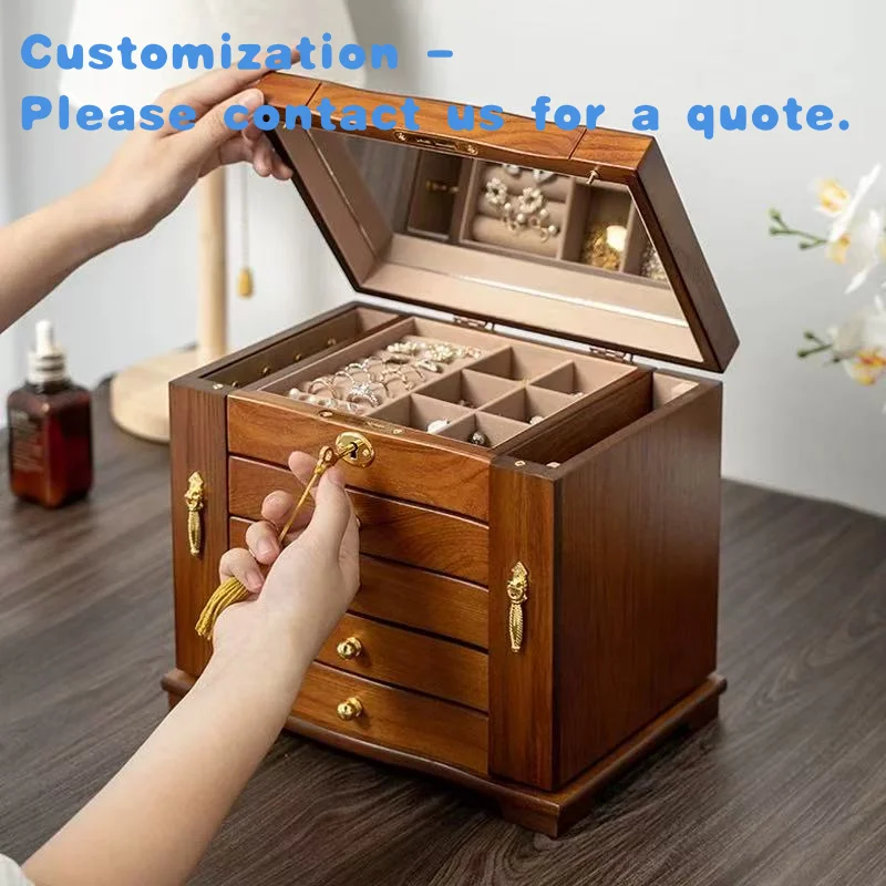 

на заказ. Ретро шкаф для ювелирных изделий с зеркалом, многослойный запираемый деревянный шкаф для организации ювелирных изделий и аксессуаров