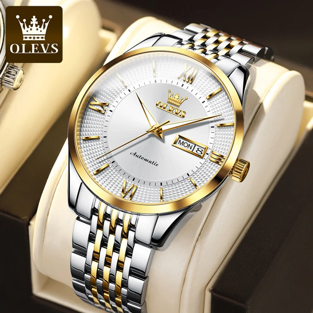 OLEVS 6657 Top Brand Men Watches Business Fashion Automatic Mechanical Wristwatch for Man Waterproof Luminous Date Week Sapphire