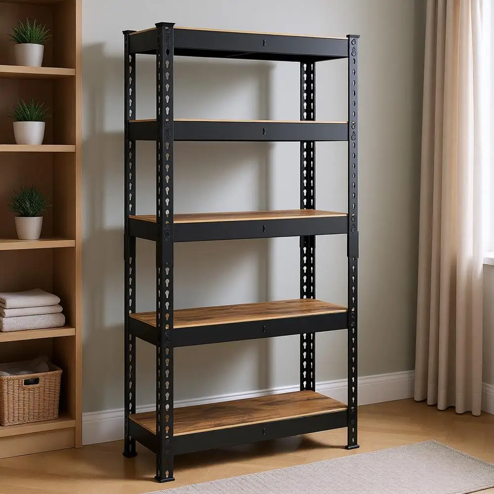 

5-ярусные стеллажи для хранения, нагрузка 1045 кг, для гаража, сборка без болтов, регулируемые полки, 30 x 75 x 150 см, для кабинета