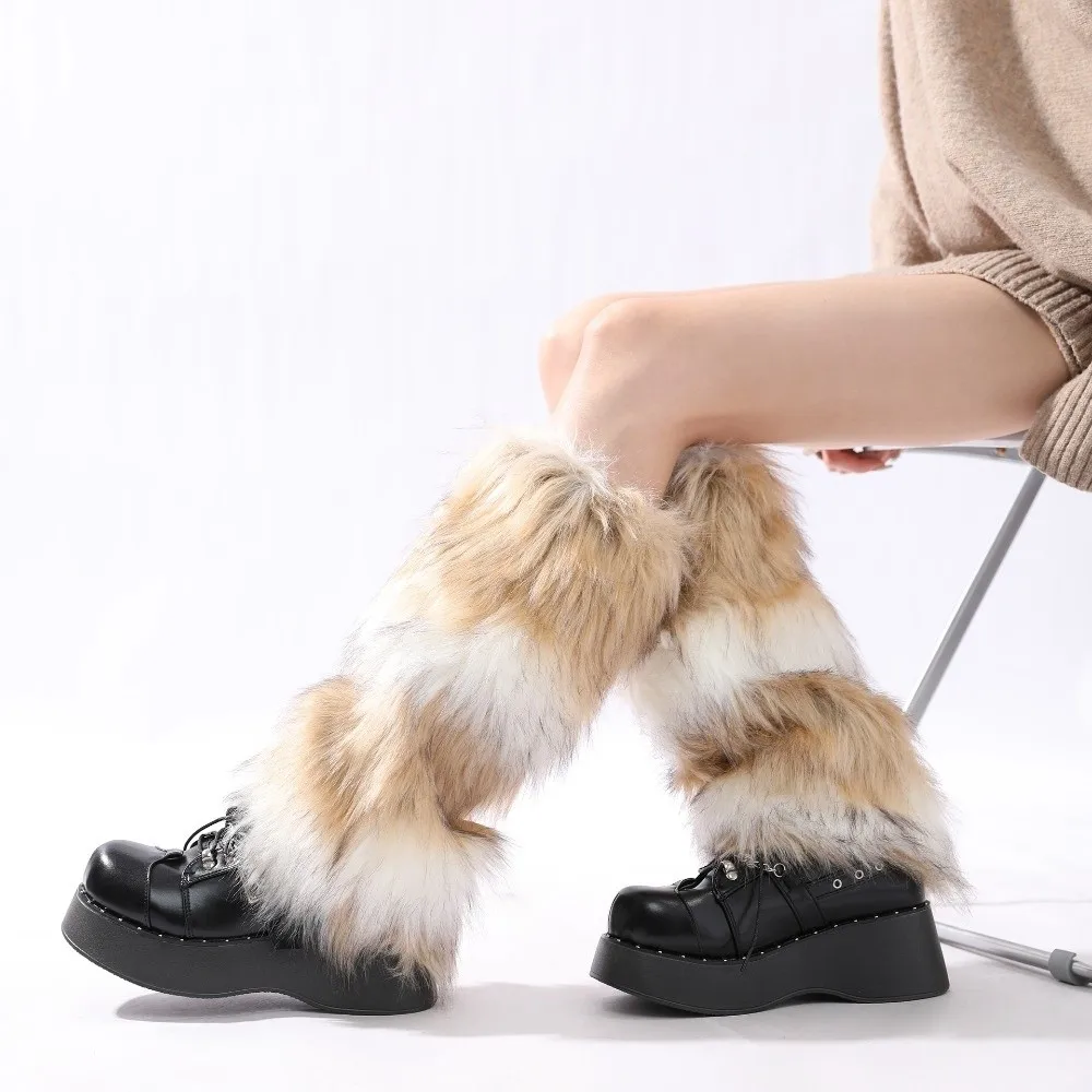 

Kawaii Faux Fur Furry Leg Warmers Thickened Foot Cover Lolita Boots Cover Y2K Japanese Style Knee High Girls Socks Women Uniform