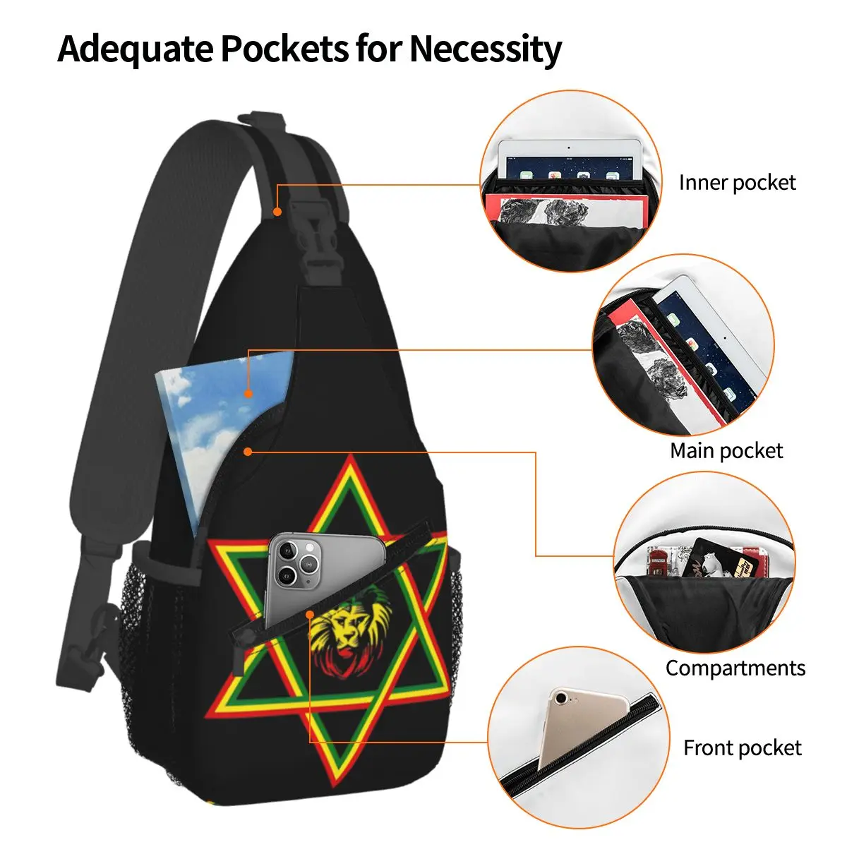 Rasta Discuting of Juda Star of FC Small Sling Bags, Chest Crossbody, Initiated Sling Backpack, Outdoor Hiking Daypacks, Printed Bags