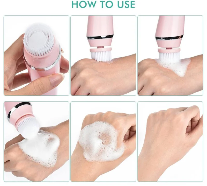 Spazzola per il lavaggio del viso vibrante elettrica sonica rotante 4 in 1 Spazzola per la pulizia del viso Detergente per il viso Spazzola per la pulizia del viso in silicone
