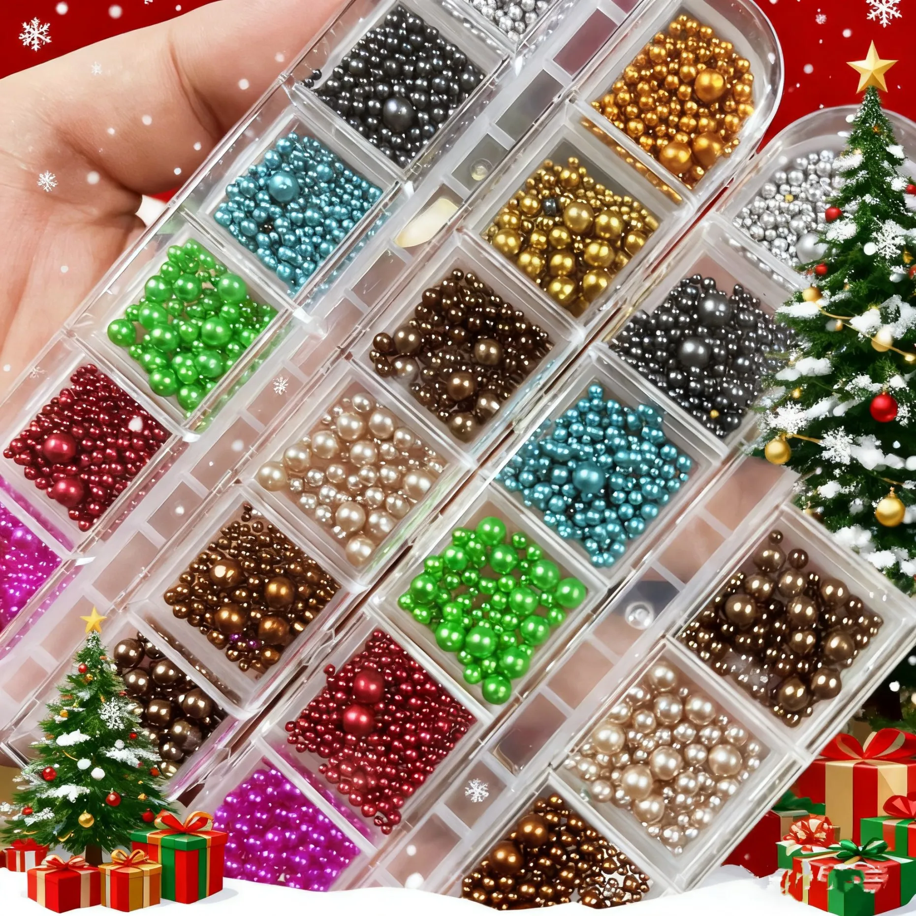 1箱 カラフルパール素材 ガーランド＆クリスマスツリー ネイルアートチャーム クリスマスパール ネイルクラフト フェスティバル＆ホリデーデコレーション