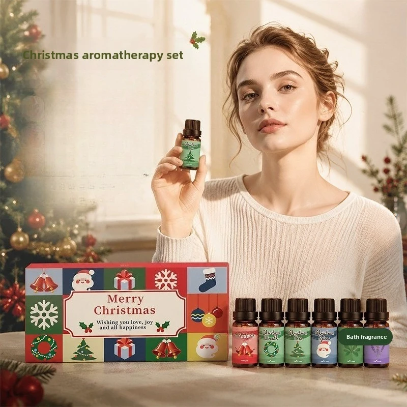 1 Set of 6 Bottles Christmas Aroma Essential Oil Set Water Soluble Reed Diffuser Fragrance for Home Office Bath Sleep Meditation