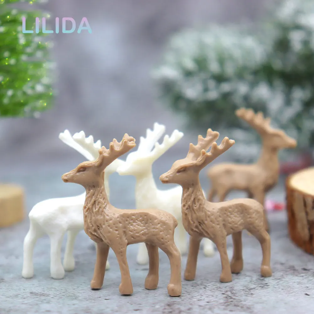 6/12PCS Artificial Mini Plastic Reindeer Decoration Crafts Statue Home Decor Mini Garden Accessories Figurine Christmas Pendant