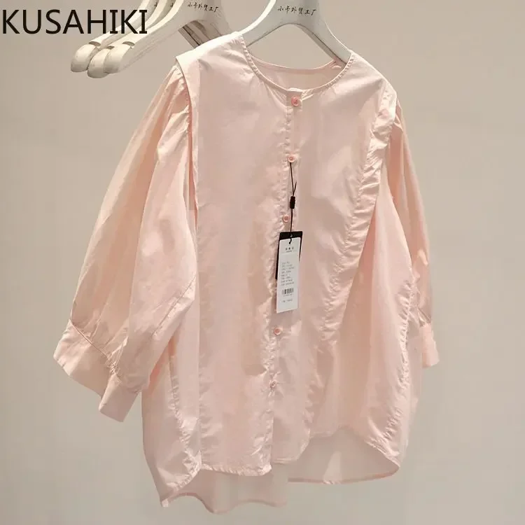 KUSAHIKI Sweet Puff Sleeve Woman Doll Shirts 2023 Summer Causal Single Breasted O-neck Blouses Chic Fashion Blusas Femme