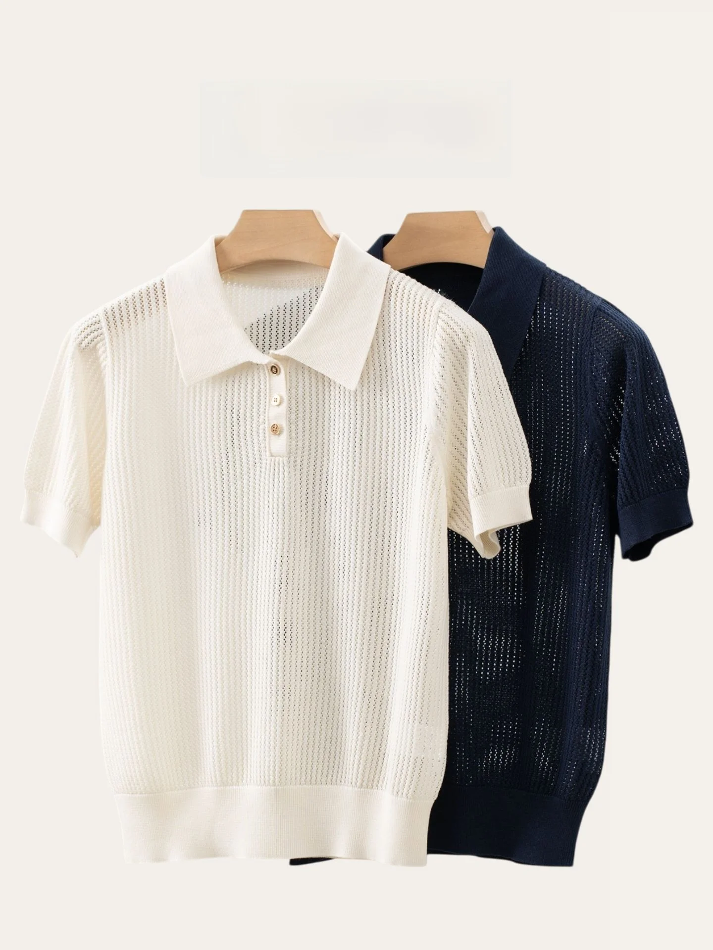 

Summer New Sle Women's Knitted ort Sve irt Cotton LP Edition Hollow Button Flip Collar Warm Woolen Blend