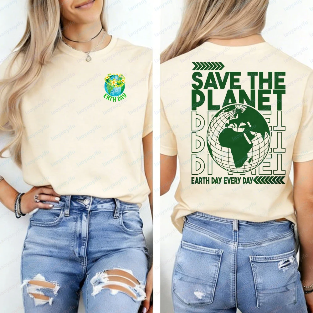 Earth Day T-Shirt Save The Planet Retro Tee Harajuku Y2k Top Aesthetic Clothes Funny Outdoors High Quality Cotton Short-sleev