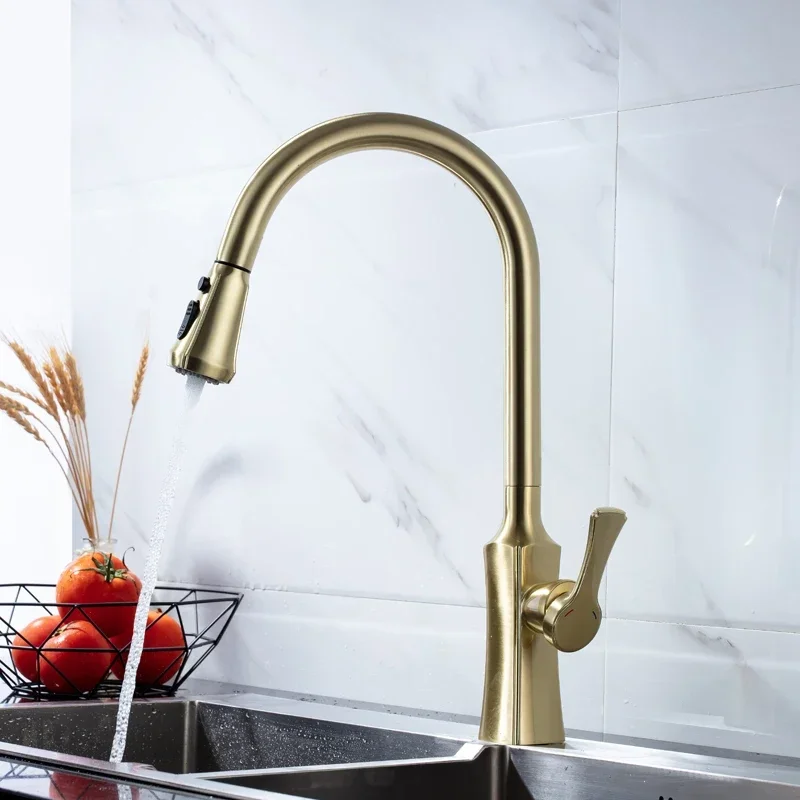 

Mounted with Single Handle Brushed Gold Luxury Kitchen Faucet