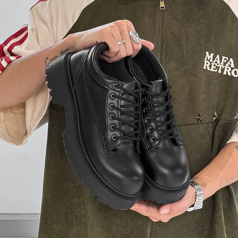 

Men Leather Shoes British Style Dress Shoe Lace-up Elegant Comfy Casual Platform Round Toe Business Wedding Shoes