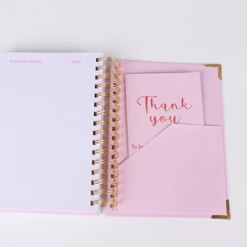 Gouden Spiraalvormige Binding Hardcover Roze Omslag Dagelijkse Doelenplanner En Tijdschriftset Aangepast Met Doos