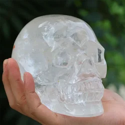 Natural Transparent White Skull Hand-carved With Quartz Crystal Reiki Therapy