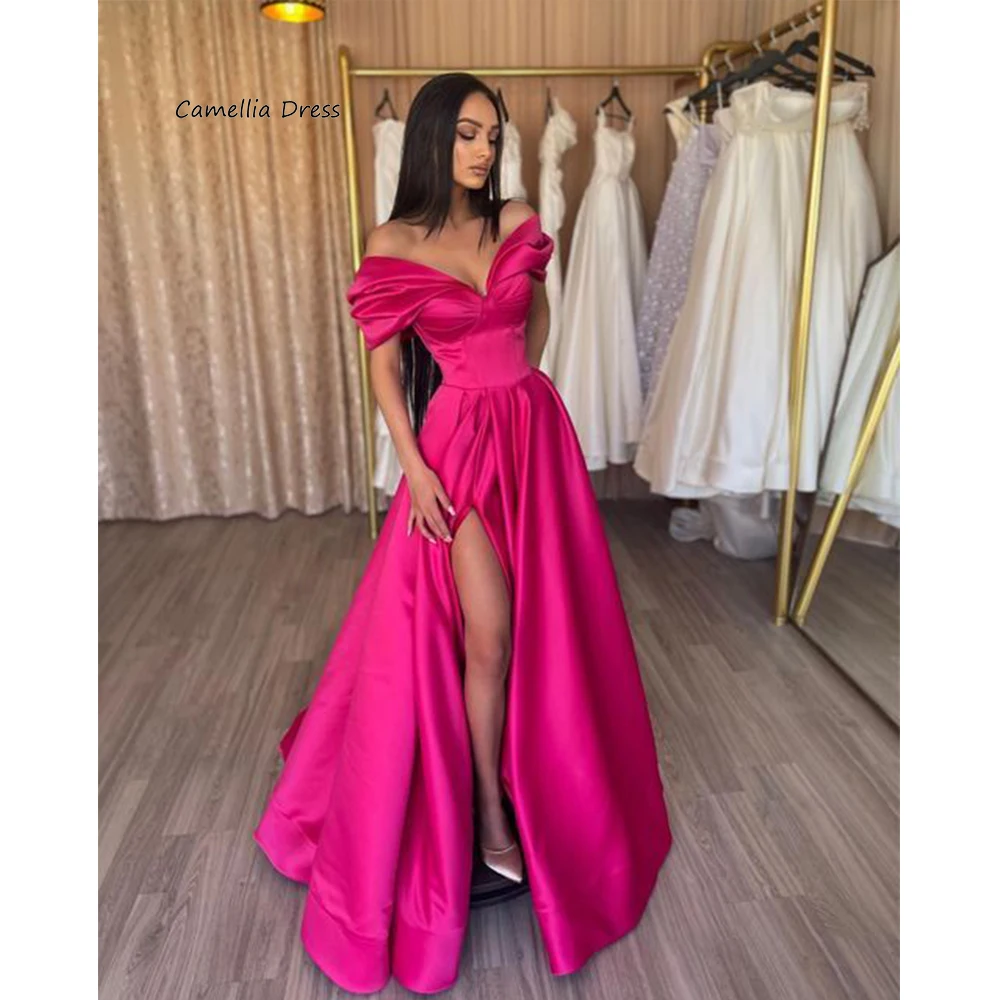 

A Line Fuchsia Saudi Arabia Prom Dresses 2023 Off The Shoulder Formal Prom Gowns V-Neck Princess Long Evening Dress فستان سهرة