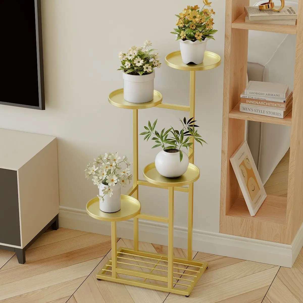 #Indoor/Outdoor Metal Creative Multi-Tier Flower Stand Home Living Room Entrance Simple Decorative Storage Rack Balcony