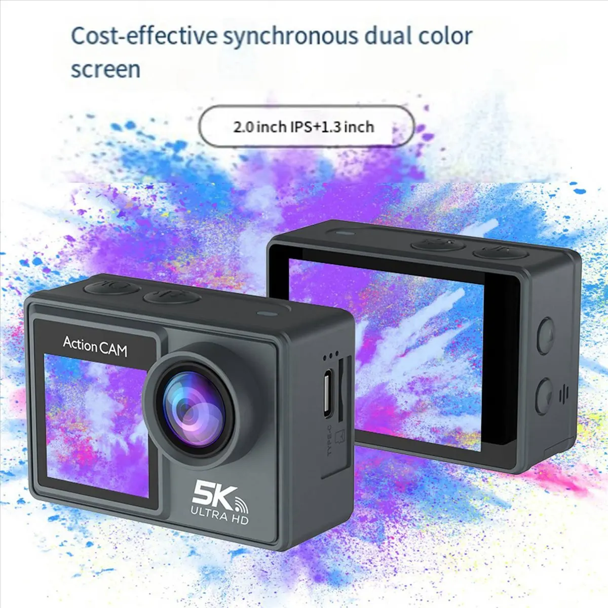 

Экшн-камера Jan.WiFi с защитой от тряски, 5K 30FPS, двойной экран, 170° ° Широкоугольная водонепроницаемая спортивная камера с дистанционным управлением (30 м)