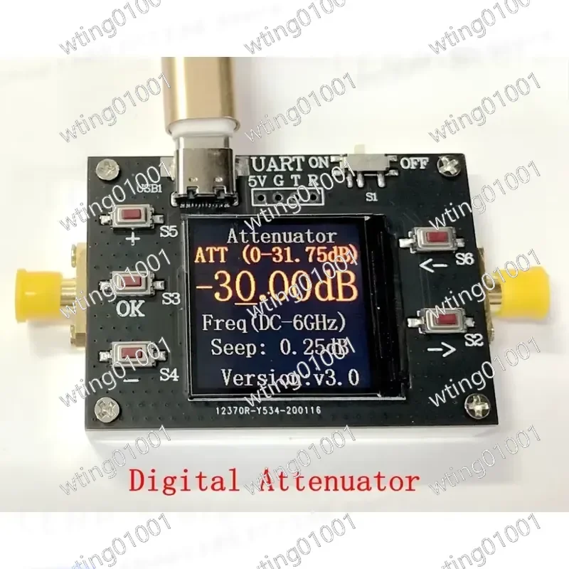 1PC DC-6GHz 30dB Digital Programmable RF Attenuator TYPE-C Power CNC Housing TFT Display RF Signal Testing Calibration Module