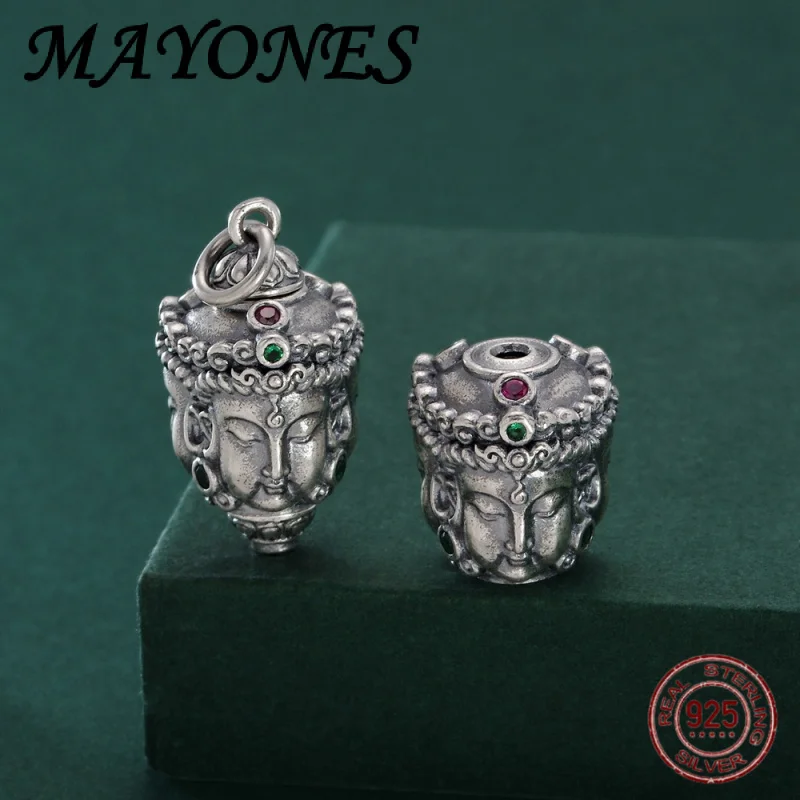 

Трехсторонний кулон Будды из чистого серебра S925 для мужчин и женщин, ретро-тибетский стиль, трехступенчатые ювелирные изделия ручной работы Гуаньинь своими руками