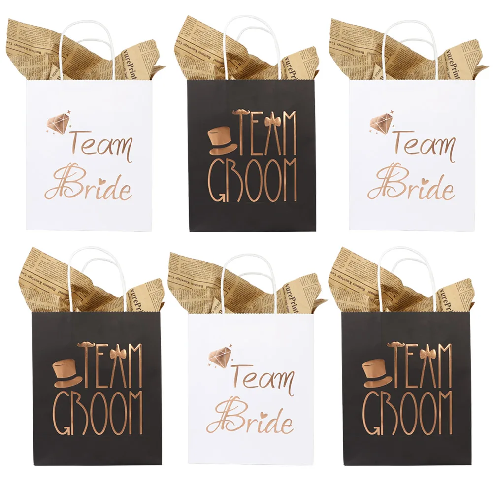 OurWarm 12pcs Wedding Party Gift Bags 6 Groomsmen 6 Bridesmaid Gift Bags Paper Bags with Handles for  Party Bridal Shower Favors