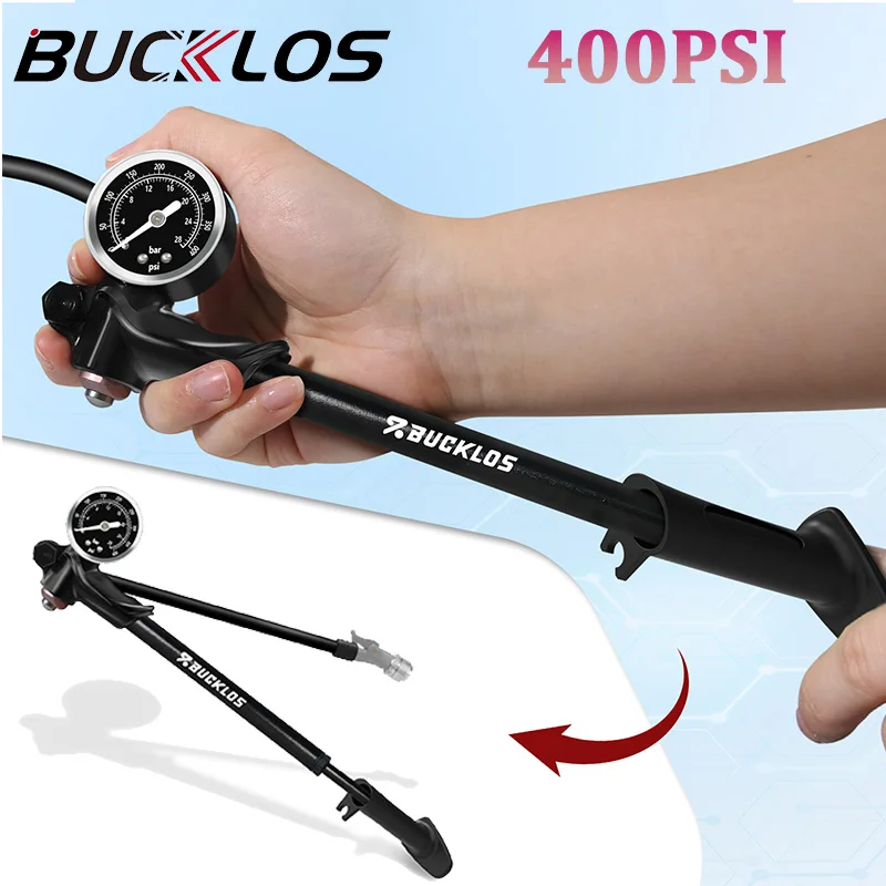 

BUCKLOS 400PSI Bicycle Pump with Gauge High-pressure Bike Front Fork Pump Portable Schrader Valve Inflator Bike Accessories