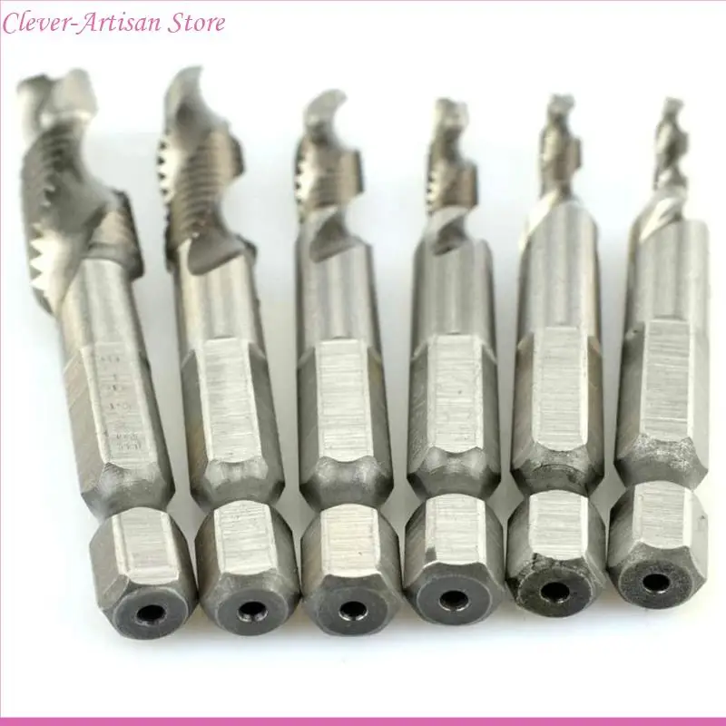 E06B 6pcs M3-M10 Tornillo tornillo Bits HSS Taps Counterink Desburr Set Metric Combination Bit 1/4 pulgadas Cambio rápido
