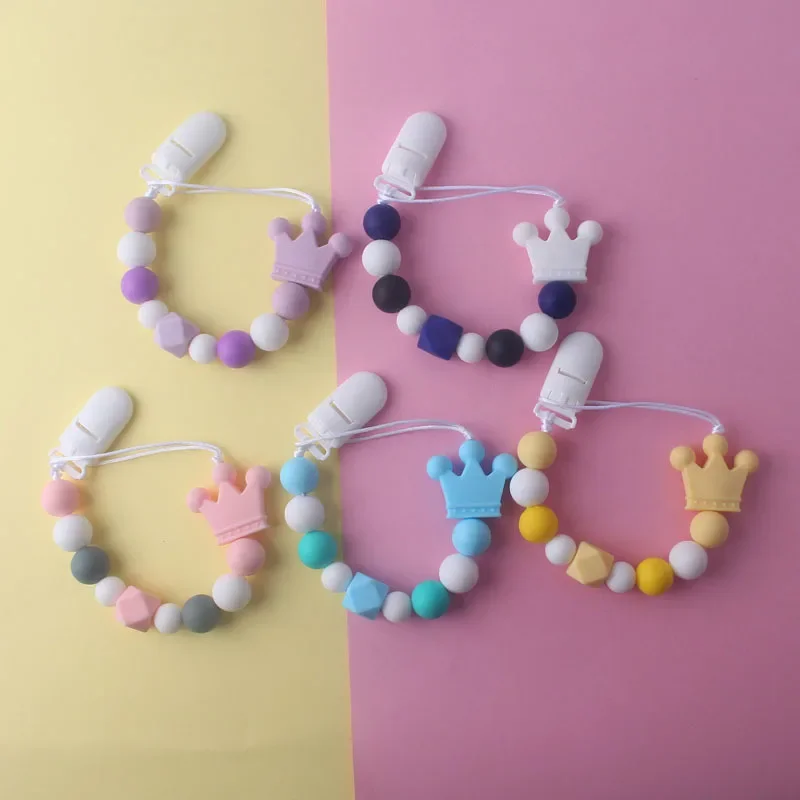 

DIY Baby Silicone Teethers Food Grade Handmade Pacifier Clip Holder Chain Crown Design Teether Toy for Newborns