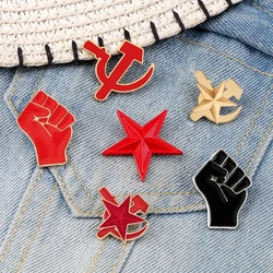 Defend The Revolution!Retro Brooches Soviet Red Army Fist of Solidarity Enamel Pins Star Sickle Hammer Badge Hat Uniform Jewelry