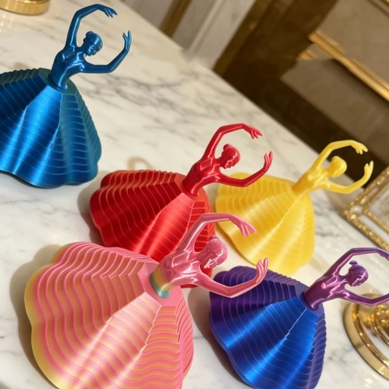 3D Printed Swirling Ballerina Girl Sculpture, Interactive Wavy Base Ballet Dancer Figurine, Artistic Home & Office Desk Ornament