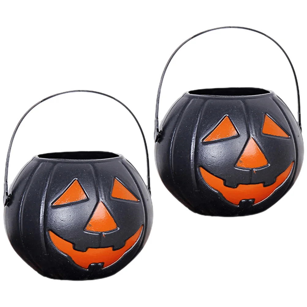 

2 Pcs Children's Toys Halloween Plastic Container Trick or Treat Bucket Candy Holder Decorate Pumpkin