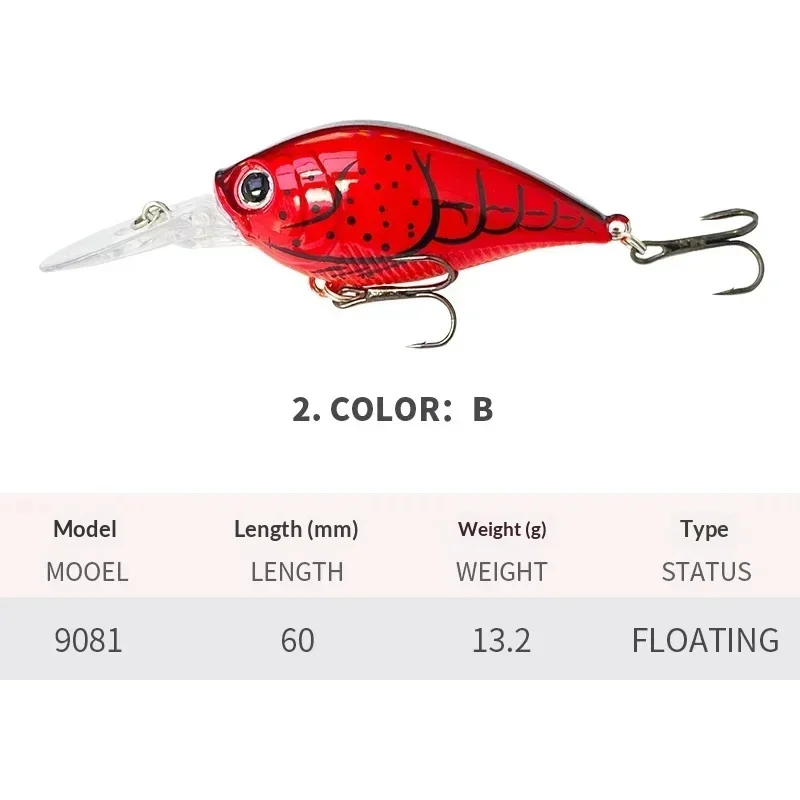 60mm 13,2g Crankbait Angelköder Schwimmender Wobbler Jerkbait Tief Tauchender Langer Lippenköder Künstlicher Harter Köder Angelzubehör