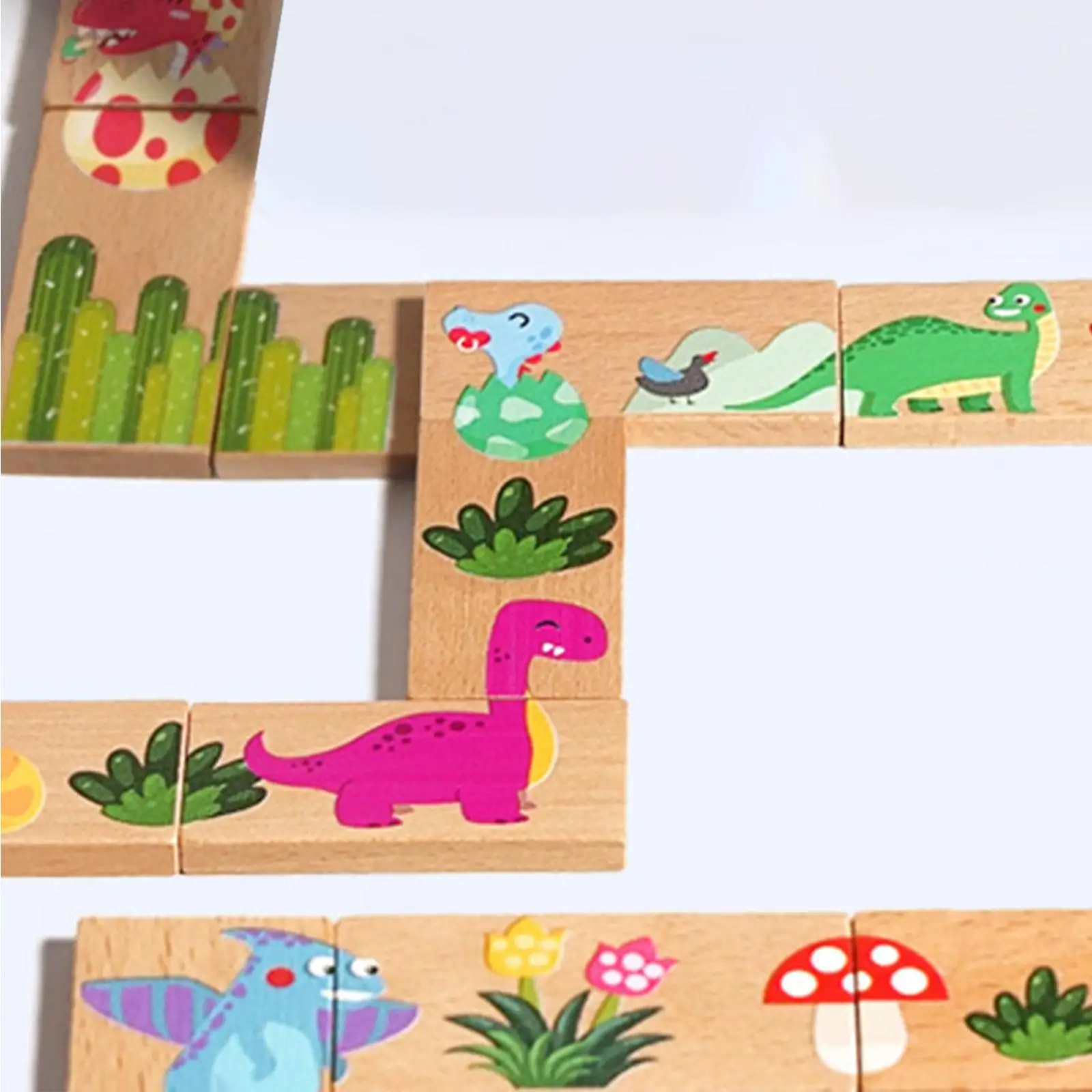 Giant Dinosaur Dominoes for Kids Wooden 26 Piece Set Colourful Picture Game for Children Sharpens Recognition Concentration