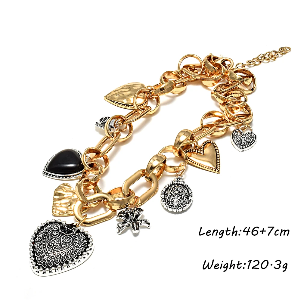 Vintage New Metal Love Heart Pendant Choker Necklace for Women Trend Punk Silver Color Metal Chain Party Jewelry Gift