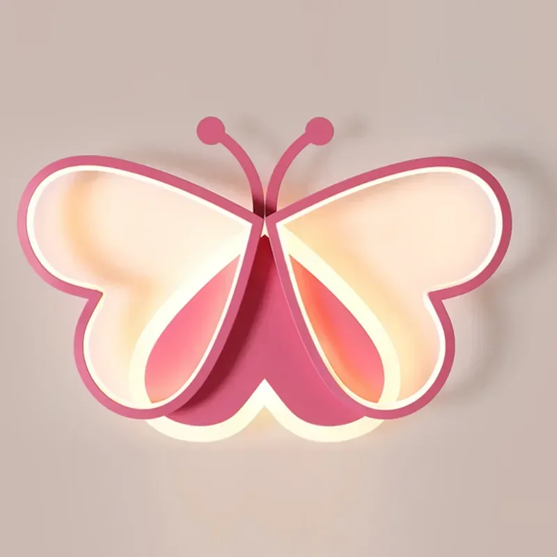 Lámpara de techo Rosa nórdica, candelabro de mariposa moderno para habitación de niños, decoración de interiores, accesorios de iluminación LED para habitación de niñas