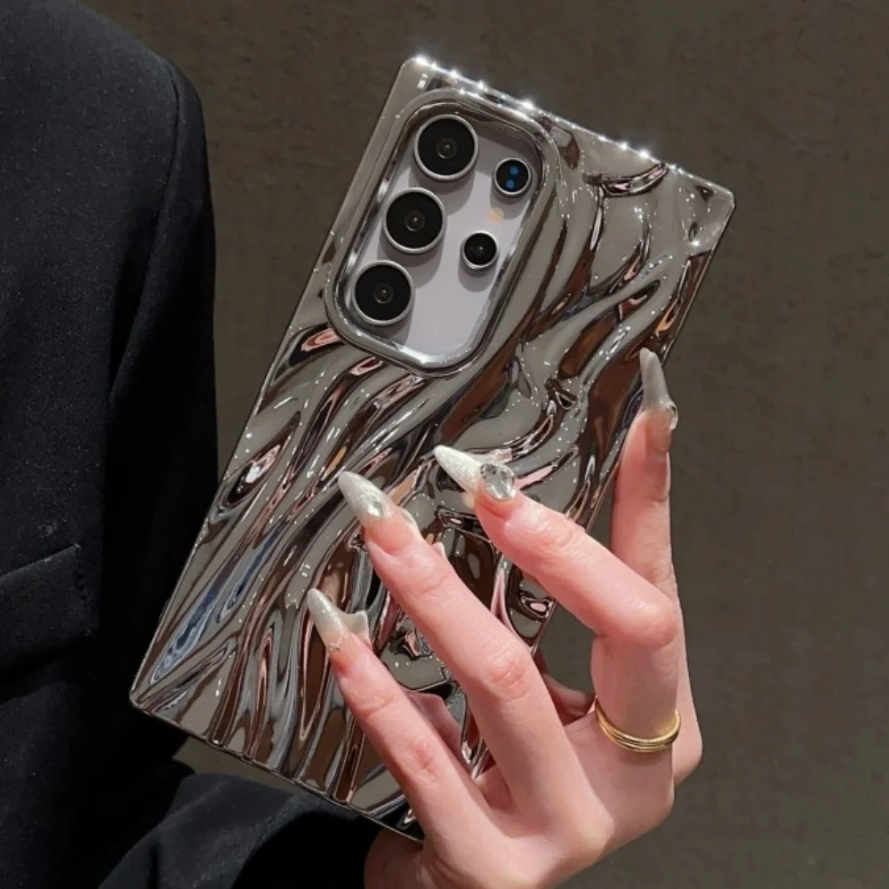 Luxury Electroplate 3D Wrinkle Phone Case For Samsung S25 S26 S24 Ultra S26 Plus S23 FE Purple Water Ripple Shockproof Cover