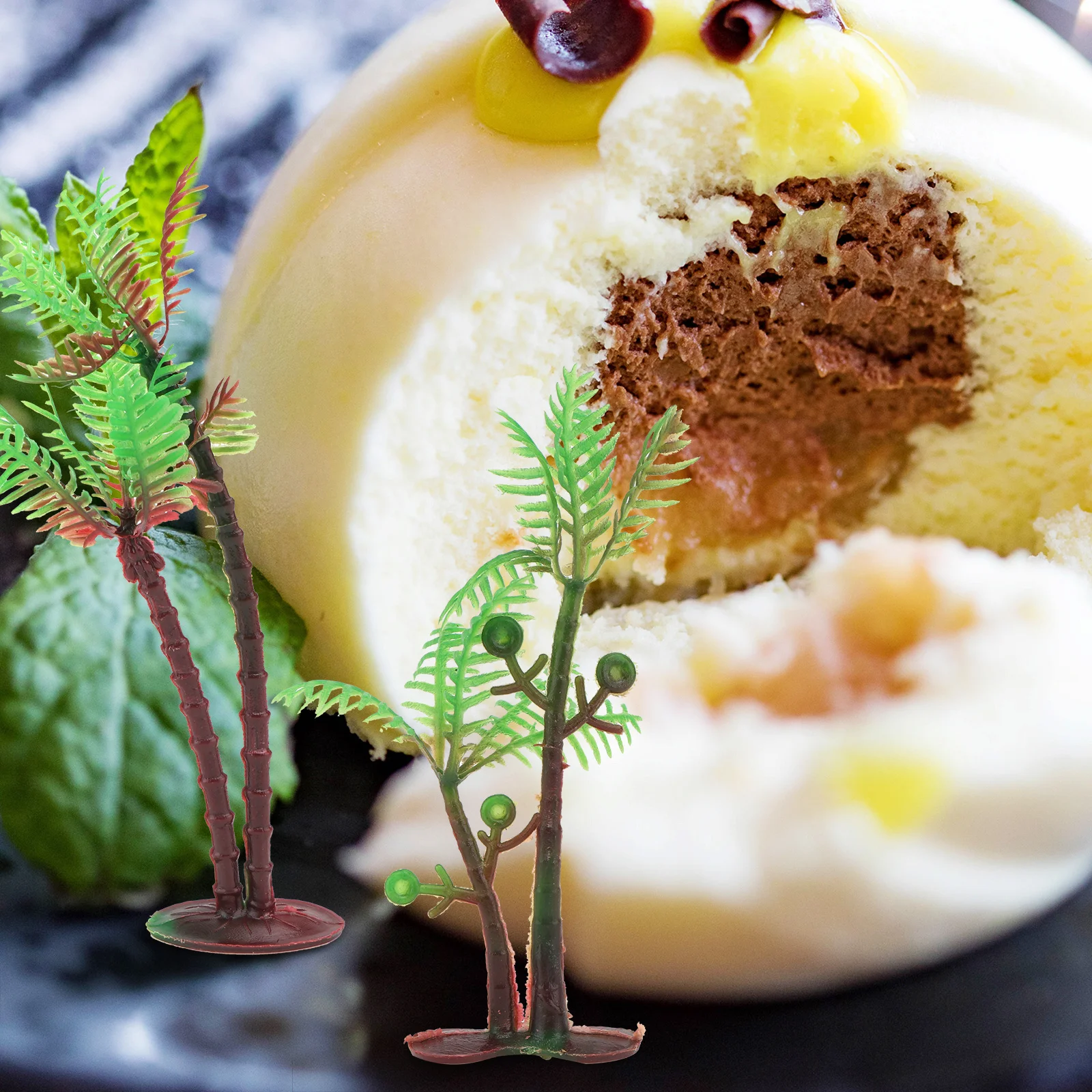 1 Juego de simulación de árbol de coco, plástico verde, impermeable, pecera, decoración de paisaje, accesorios, planta en miniatura, acuario